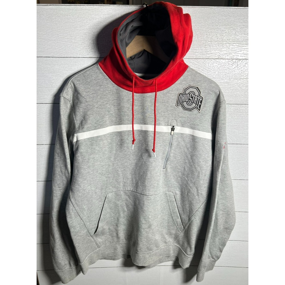 Nike Ohio State Buckeyes Hoodie Men XL Heather Grey Red Sweatshirt NCAA Football